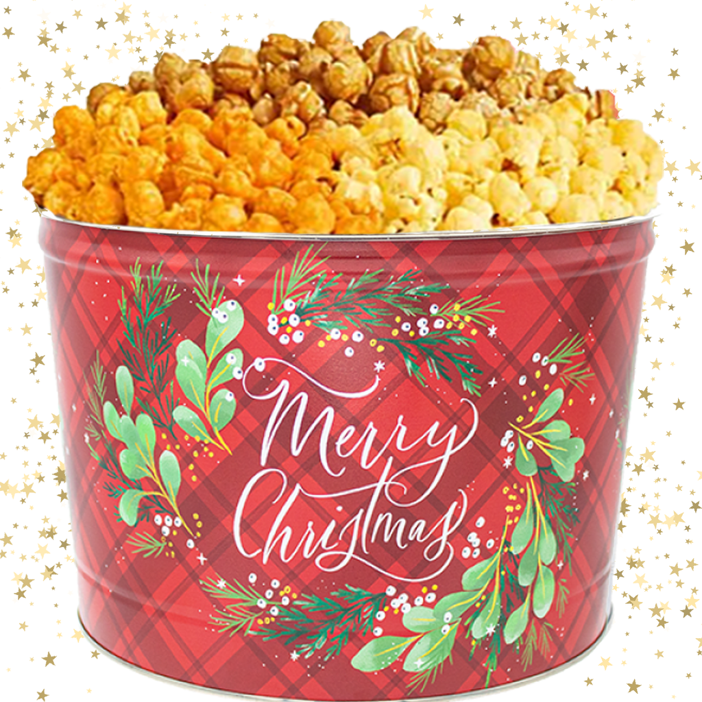 2 Gallon - Christmas Plaid Popcorn Tin