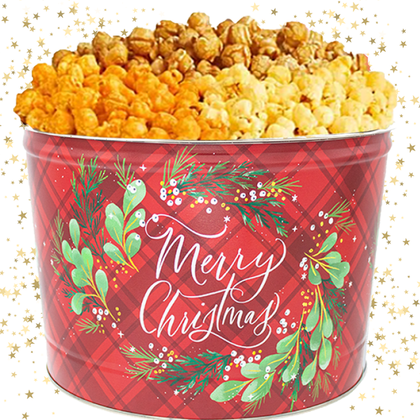 2 Gallon - Christmas Plaid Popcorn Tin
