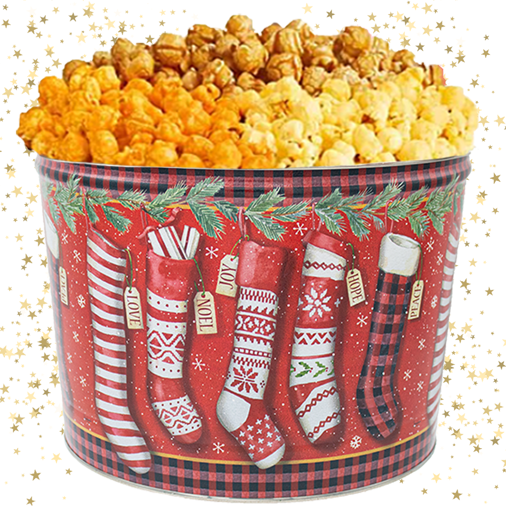 2 Gallon - Christmas Stockings Gourmet Popcorn Tin