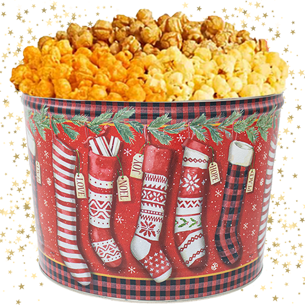 2 Gallon - Christmas Stockings Gourmet Popcorn Tin