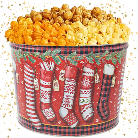 2 Gallon - Christmas Stockings Gourmet Popcorn Tin