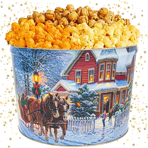 2 Gallon - Dashing through the Snow Popcorn Tin