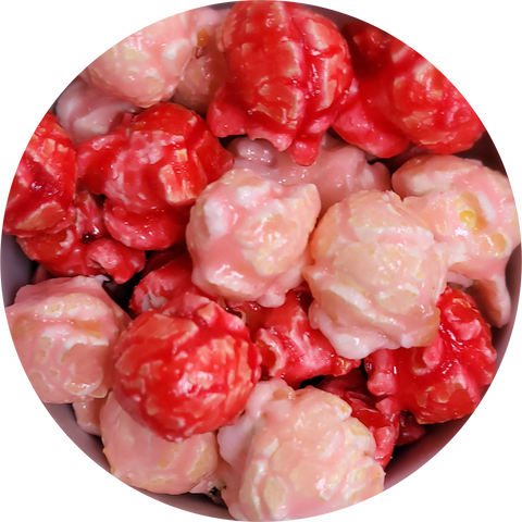 Close up of pink and red popcorn.