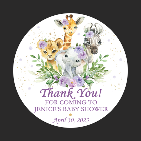 Purple Jungle Animals - Baby Shower Popcorn Favors
