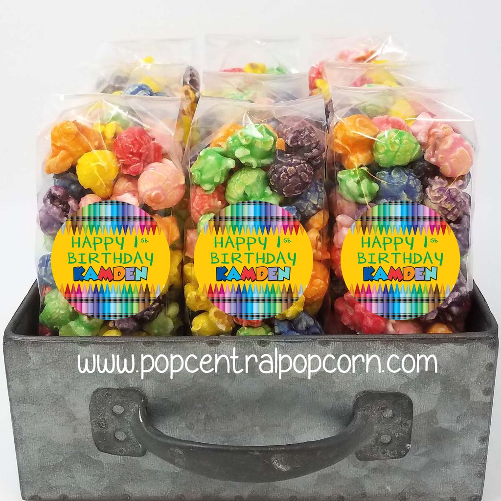 Crayon Color Birthday - Popcorn Party Favor Bags