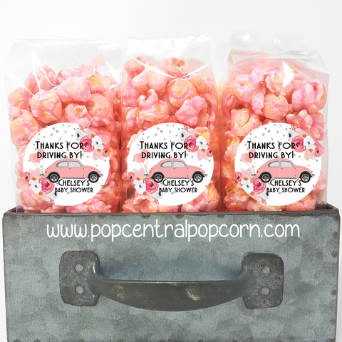 Drive By Baby Shower Popcorn Favors - Pink Beetle