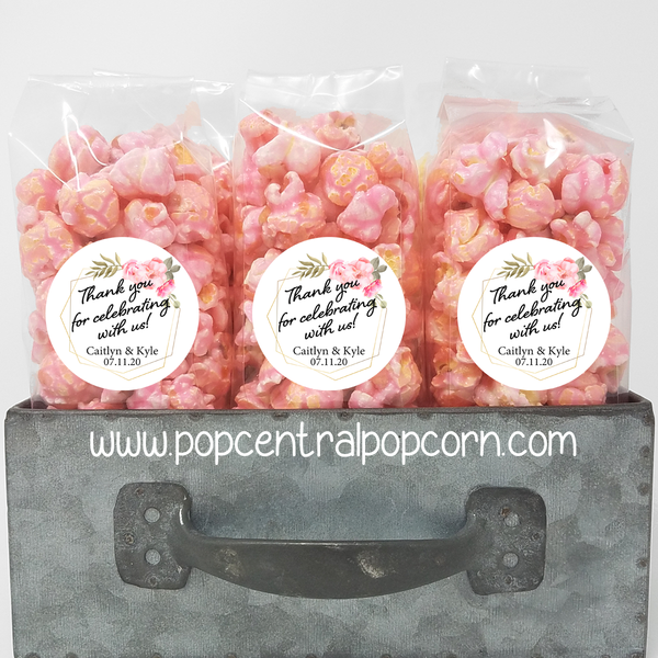 Pink Floral and Gold Frame - Wedding Popcorn Favors