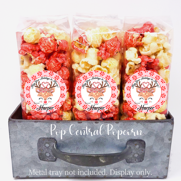 Peppermint Pink Reindeer - Christmas Holiday Popcorn Favor Bags