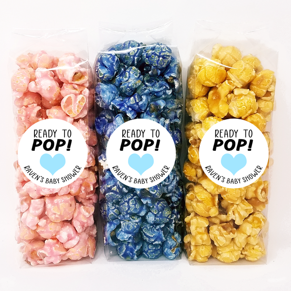 White with Baby Blue Heart - Baby Shower Popcorn Favors