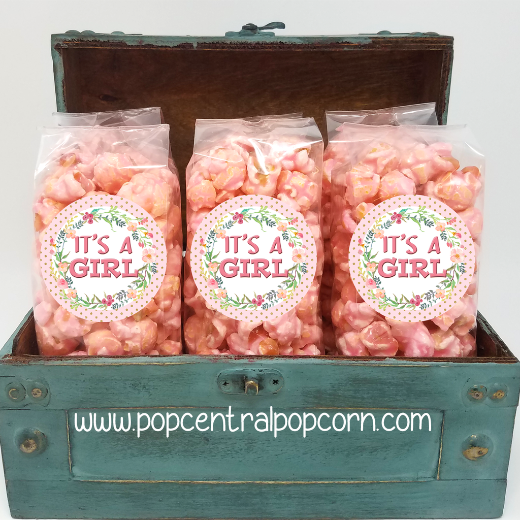 It s a Girl Pink Floral Popcorn Party Favors Pop Central Popcorn